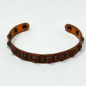 Vtg Marked BELL TRADING POST  Southwestern Punched Copper Cuff Bracelet 5-5 1/2”